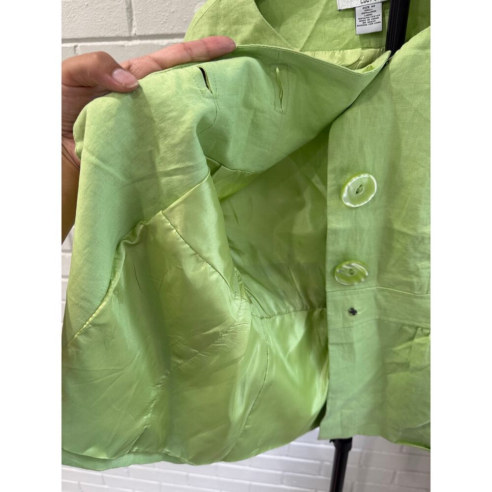 Pistachio Green Linen Jacket Women M Statement Button Artsy Lagenlook - Picture 4 of 5
